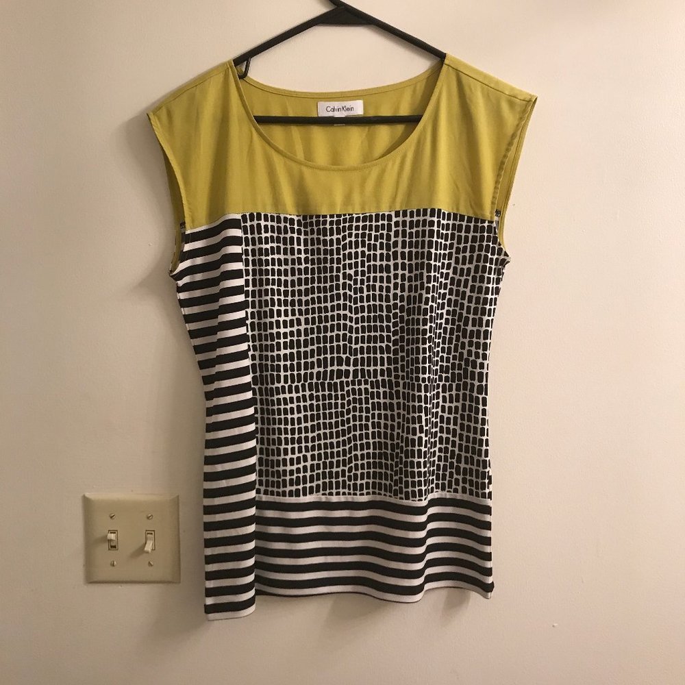 Calvin Klein Green Black and White Blouse